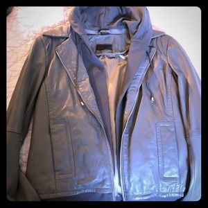 Rudsak grey leather jacket w/ hood P XS like new!